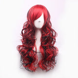 AneShe Anime Cosplay Wigs Red and Black for Women Long Curly Hair Wigs Lolita Style Wigs (Red+Black)