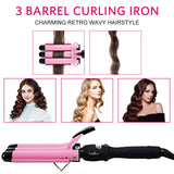 3 Barrel Curling Irons Hair Curling Wands Hair Waver, 1 inch Hair Waving Curler Hair Styling Irons Hair Crimper Deep Waver for Curler Temperature Adjustable with LCD