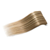 100% Human Hair Clip in Hair Extensions Highlight #12/613 Golden Brown Mix Bleach Blonde 18 Inch Long Straight 7pcs 15 Clips Balayage Clip on Thin Hairpiece 70g Machine Weft Silky Hair for Women