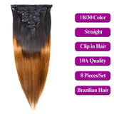 Feelgrace Clip in Hair Extensions Straight Hair for Women, 1B/30 Real Human Hair Double Weft Thick to Ends Clips ins Hair Extension, 1B/Brown Clip in Straight Hair Extension (18 inches)