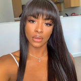 Straight Human Hair Wigs with Bangs Brazilian Unprocessed Virgin Hair None Lace Wigs Original Queen Machine Made Wigs with Elastic Bands 10 Inch