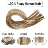 14 Inch 30g Tape in Remy Human Hair Extensions Thin Highlight #12/613 Golden Brown Mix Bleach Blonde Long Straight Glue in Hairpieces Seamless Skin Weft with Invisible Double Sided Tape 20pc/pack