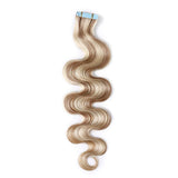 SEGO Wavy Remy Tape In Hair Extensions Human Hair Extensions Tape In Real Hair Body Wave Highlight Skin Weft Tape In Human Hair Extensions Seamless 40 Pieces 20 Inch 100 Gram Ash Blonde&Bleach Blonde