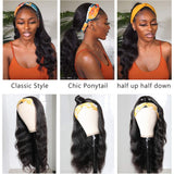 Human Hair Headband Wigs for Black Women Body Wave Headband Wigs Human Hair Machine Made None Lace Front Human Hair Wigs Brazilian Virgin 150% Density Natural Color Headband Wigs Body Wave