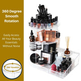 SUNFICON Rotating Makeup Organizer Detachable Makeup Storage Tray Large Cosmetic Holder 360 Spin Makeup Carousel Display Case Caddy Vanity Bathroom Countertop Birthday Christmas Gift Acrylic Clear