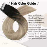 Moresoo Balayage Hair Extensions Ash Blonde Hair Extensions 18 Inch Tape in Hair Extensions Real Human Hair Black Ombre to Blonde Tape Extensions Adhesive Seamless Hair Extensions 20pcs/50g