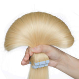 18 Inch Tape in Hair Extensions Remy Human Hair 30g 20pcs #613 Bleach Blonde Straight Hair Seamless Skin Weft Glue in Human Hairpieces with Double Sided Tape