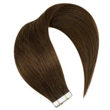 Tape in Natural Hair Extensions Brown Tape in Remy Human Hair Seamless Glue in Extensions for Women 50g