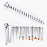 10Pcs Professional Nail Art Brushes Set Salon 3D Acrylic DIY Manicure Drawing Painting Pen Tool Kit - Silver
