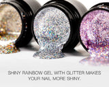 ROSALIND Glitter Gel Nail Polish Shiny Rainbow Super Glitter Set 5ml 12 Christmas Winter Colors Bright for Nail Art Design Need LED/UV Lamp Trendy Sparkle Nail Manicure Set(Without Brush)