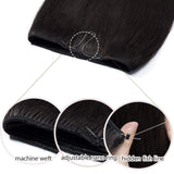 22 Inches Hidden Crown Human Hair Extensions One Piece Invisible Wire Hair Extensions Secret Miracle Wire With Transparent Fish Line Headband Long Straight #1B Natural Black 22'' 75g