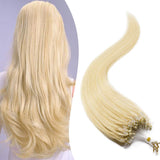 SEGO Micro Link Hair Extensions Human Hair MicroBead Hair Extensions Highlight Pre Bonded Micro Ring Human Hair Extensions Straight Real Hairpiece 50g 100 Strands 16inch 613# Bleach blonde