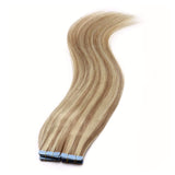 14 Inch 30g Tape in Remy Human Hair Extensions Thin Highlight #18/613 Sandy Beige Mix Bleach Blonde Long Straight Glue in Hairpieces Seamless Skin Weft with Invisible Double Sided Tape 20pc/pack