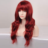 BERON 23’’ Women Girls Lovely Synthetic Long Curly Wigs Pin Curls with Neat Bangs Hairnet Included (Wine Red)