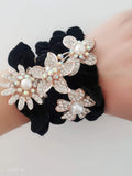 Hair Tie Rope Band Ring Crystal Beads Hair Scrunchies Crystal Rhinestone Flower Elastic Ponytail Holder for Women Girls Hair Accessories