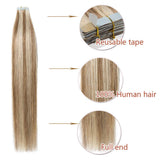 40 Pieces 100g Rooted Tape In Hair Extensions Human Hair Invisible Seamless Skin Weft Double Side Tape Remy Human Hair Extensions Natural Straight For Women (18'',#12P613 Golden Brown&Bleach Blonde)