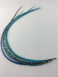 5 Feathers In Total 7"-10" in Length Ocean Blue Feathers Bonded At the Tip for Hair Extension Salon Quality Feathers