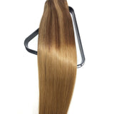 Clip in Hair Extensions Human Hair 18 inch Medium Brown with Honey Blonde Dip Dyed Ombre Balayage 120g Full Head Straight Soft Extension Clips on