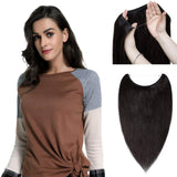 22 Inches Hidden Crown Human Hair Extensions One Piece Invisible Wire Hair Extensions Secret Miracle Wire With Transparent Fish Line Headband Long Straight #1B Natural Black 22'' 75g
