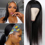 Headband Wig Human Hair Straight Human Hair Wigs for Black Women Glueless None Lace Front Wigs with Headbands Machine Made Brazilian Human Hair Wig 150% Density 18inch