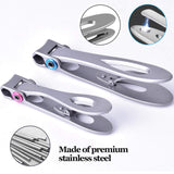 Nail Clippers for Thick Nails, Wide Jaw Opening Nail Clippers Stainless Steel Oversized Fingernail and Toenails Clippers with Nail File for Men Seniors(2 Sizes, Sliver)