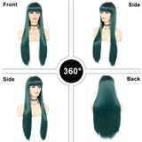 Sallcks Long Straight Ombre Green Wig for Women Girls Silky Dark Roots Synthetic Cosplay Costume Wigs with Bangs