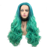 Drag Queen Wig Heat Resistant Synthetic Lace Front Wigs Blue Ombre Green Mermaid Color Lace Wig For Women Party Body Wave Hairstyle 24"