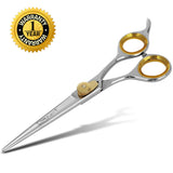 SHARF Professional 6.5’’ Straight Barber Scissors: Sharp 440c Japanese Stainless Steel Hair Cutting Shears For Men & Women| Gold Touch Series Clipping Scissors w/Easy Grip Handles