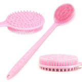 Back Scrubber, Ultra-soft Silicone Body Scrubber Two-Side Body Shower Brush Long Handle Body Brush for Deep Skin Cleansing (Pink)
