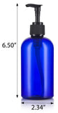 Cobalt Blue 8 oz Boston Round PET Plastic Bottles (BPA Free) with Black Lotion Pump (12 pack)
