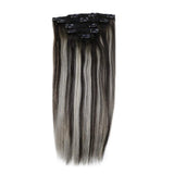 LaaVoo Real Hair Clip in Extensions Human Hair Ombre Black Clip in Hair Extensions Human Hair Off Balck to Silver Grey Highlighted Black Ombre Natural Hair Clip in Extensions 5pcs 70g 20in