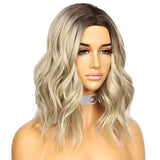 WIGODDESS Light Brown Short wave Wig, Simulated Scaip Wig, Daily Makeup Party Wig Perruque Heat Resistant Hair 14inch Simulated Scalp Machine No-Lace Daily Wigs For Women