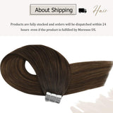 Tape in Hair Extensions Human Hair Moresoo Tape Hair Extensions 60g/40pcs Balayage Hair Extensions Brown Remy Natural Hair 12 Inch Tape in Human Hair Extensions Dark Brown Highlight with Medium Brown