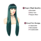 Sallcks Long Straight Ombre Green Wig for Women Girls Silky Dark Roots Synthetic Cosplay Costume Wigs with Bangs