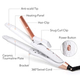 AmoVee 2 in 1 Mini Flat Iron Curling Iron Travel Hair Straightener with Ceramic Tourmaline Coated, Dual Voltage, 1 inch, Carry Bag Included, White