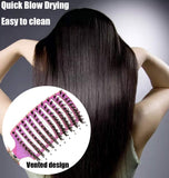 2 Pcs Boar Bristle Hair Brush Curved Vented Detangling Brush for Women and Men, Quick Blow Drying Brush Anti-frizz Styling Hair Brush for Long, Thick, Curly, Straight, Thin Hair, Wet or Dry Use