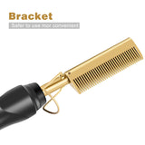 Gold Plated Heated Styling Comb Electric Hot Straightening Heat Pressing Comb Ceramic Curling Flat Iron Curler Designed Hair Straightener Curling Iron for Natural Black Hair,Wigs,Beards (Gold)