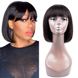 Human Hair Wigs with Bangs Brazilian Short BoB Wigs For Woman BOB Straight Hair Wigs Glueless Machine Made Wigs Natural Colo (6 Inch, natural color)