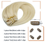 15In Clip in Hair Extensions Natural Human Hair Platinum Blonde Soft Silky Straight Hair Thickened 100% Remy Brazilian 8A Grade Human Hair Extensions 70g7pcs(15In#60)