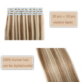 40 Pieces 100g Rooted Tape In Hair Extensions Human Hair Invisible Seamless Skin Weft Double Side Tape Remy Human Hair Extensions Natural Straight For Women (18'',#12P613 Golden Brown&Bleach Blonde)
