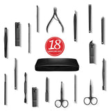 Manicure Set, Pedicure Kit 18 in 1 Nail cutter Stainless Steel Professional Grooming Kit Fingernails Scissors Toenails clippers Nail Tools with Black Leather Travel Case