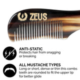 ZEUS Natural Horn Mustache Comb in Deluxe Tin - 76mm Moustache Comb for Men!