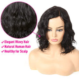Molefi Wavy Wigs for Black Women Body Wave Human Hair Side Parting Wig Shoulder Length Natural Black Color Machine Made Regular Glueless Wig with Lace Part