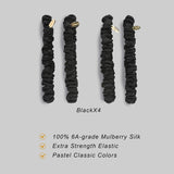 Miwen Silk Scrunchies for Women, Small Black, 100% Pure Mulberry Silk Hair Ties, 22 Momme, Soft & Shiny, Less Pulling, Breakage for Ponytail and Hair Sleep (Pack of 4)