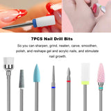 Ceramic Nail Drill Bit Carbide Diamond Set Nails File Bits 7Pcs 3/32 inch for Acrylic Tips Gel Cuticle Remove Manicure Pedicure Tool with Holder Case