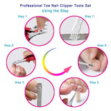 Nail Clippers Set 8PCS, Upgraded Toe Nail Clipper for Ingrown & Thick Toenails, Professional Toenail Clipper Pedicure Tools Set for Men & Seniors, Lengthen Soft Handle