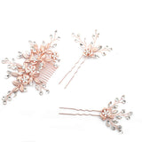 Denifery Wedding Rose Gold Rhinestone Pearls Flower and Leaf Hair Comb Bridal Vintage Headpiece Crystal Women Hair Comb Bridal Hair Comb with 2 Pins Wedding Hair Piece Wedding Accessories