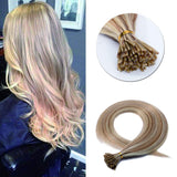 SEGO Pre Bonded Keratin Stick/I Tip Remy Human Hair Extension Cold Fusion Hair Piece for Women Smooth Straight 100 Strands/pack #12P613 Golden Brown&Bleach Blonde 16 inches 50g