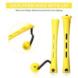 60 Pieces Hair Perm Rods Non-Slip Hair Rollers Plastic Cold Wave Rods Short Curlers Rod with Elastic Rubber Band Perming Rods Curlers Hairdressing Styling Tool (Yellow,0.28 Inch)