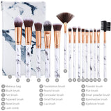 DUAIU Makeup Brushes Set Premium Synthetic Foundation Powder Concealers Blending Eye Shadows Face Make Up Brush Sets 15 Pcs Marble with Cosmetic Bag Silicone Puff